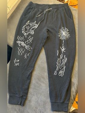Black Graphic Men's Joggers with White Illustrations size L